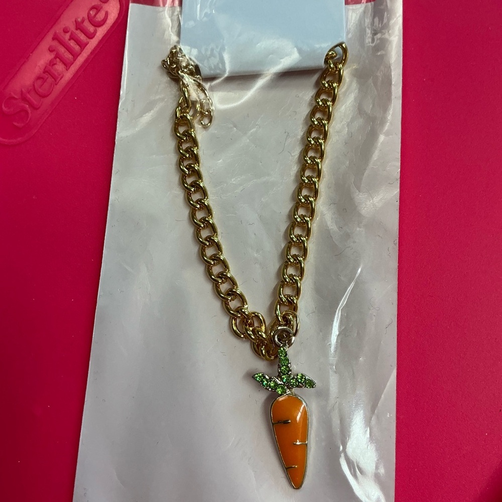Gold Chain Bracelet with Carrot Pendant Charm